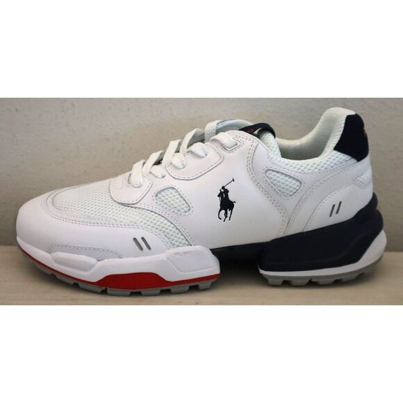Polo Ralph Lauren Men's Sz 9 White/Navy/Red Jogger Leather & Mesh Sneakers - Picture 5 of 10
